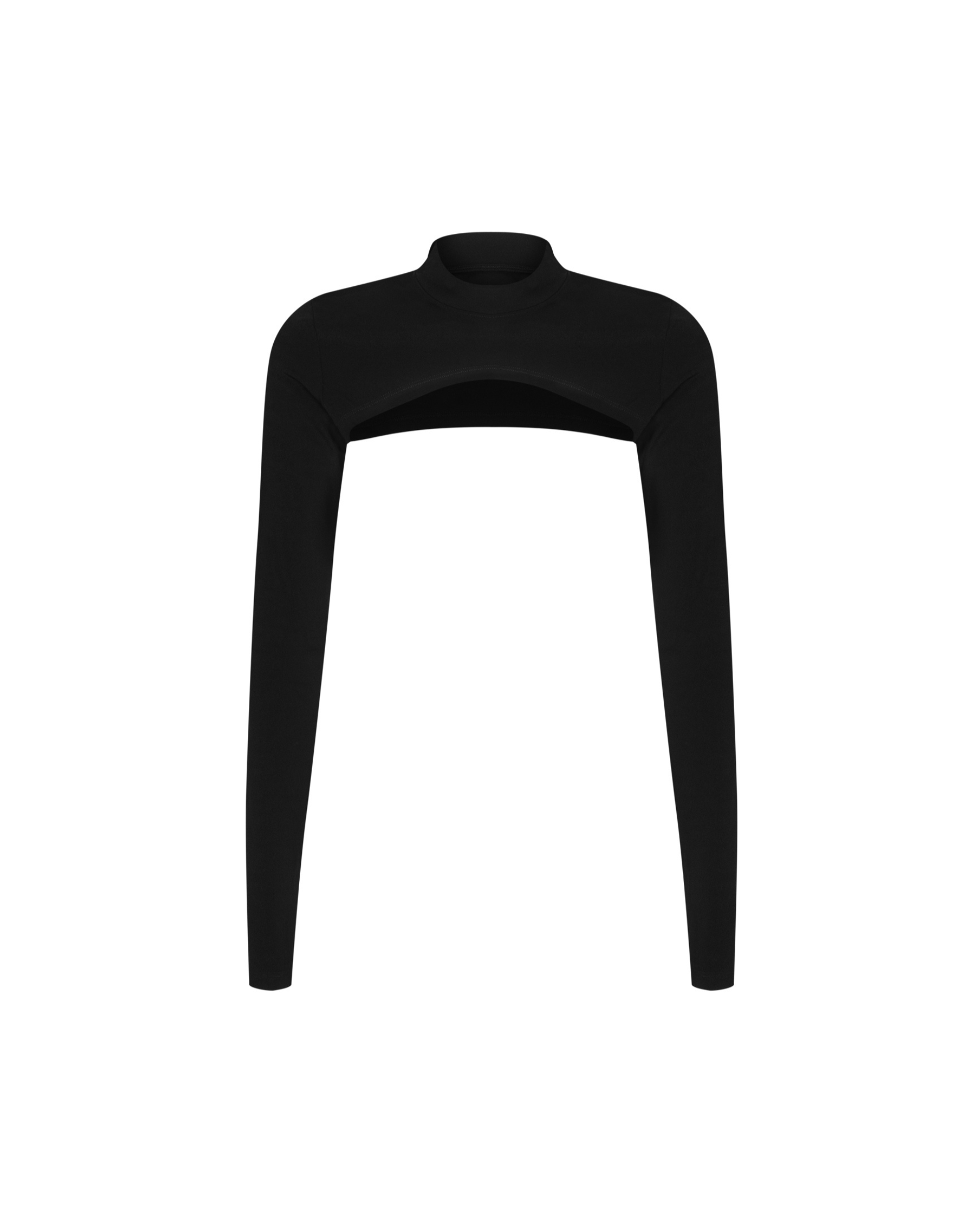 Czarne Bolero ze stójką i długim rękawem marki Zen Fitness Wear.