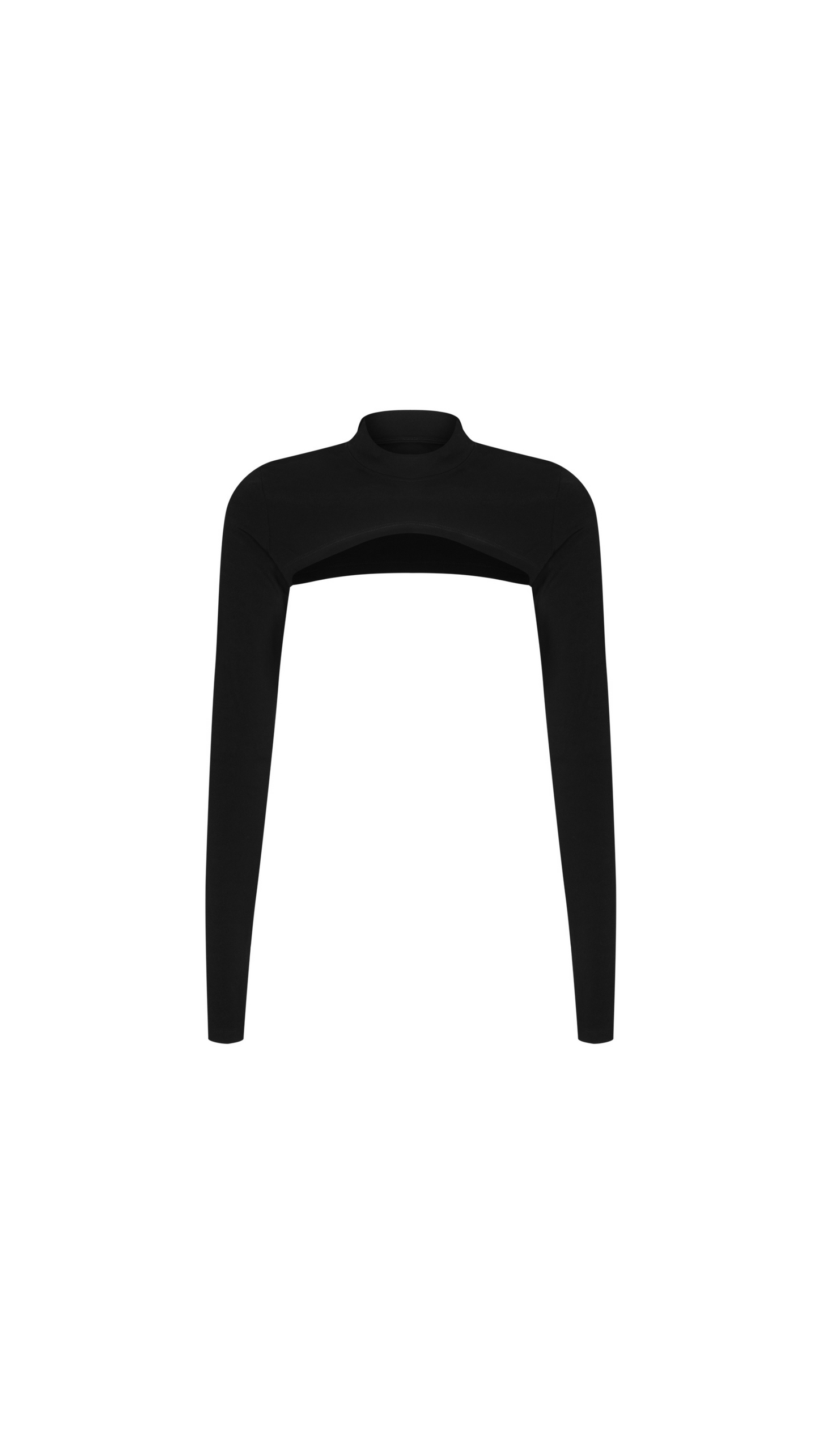 Czarne Bolero ze stójką i długim rękawem marki Zen Fitness Wear.